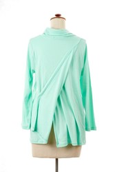 26816 cowl top back view ladies top long sleeve green with spots opening