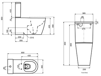 33276 wolfen care 800 close coupled back to wall toilet suit single flap seat with back rest grey 4 9508926 tech drawing 1