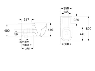 33285 meridian care 800 rimless back to wall pan with seat grey 4 9508561 tech drawing 1
