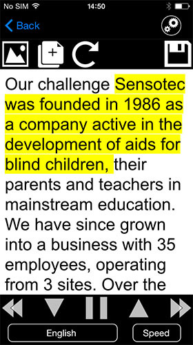 Reader interface of KNFB Reader for iOS