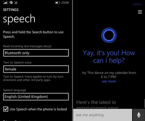 User interface of Microsoft Cortana
