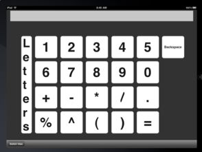 Numeric page for typing numbers